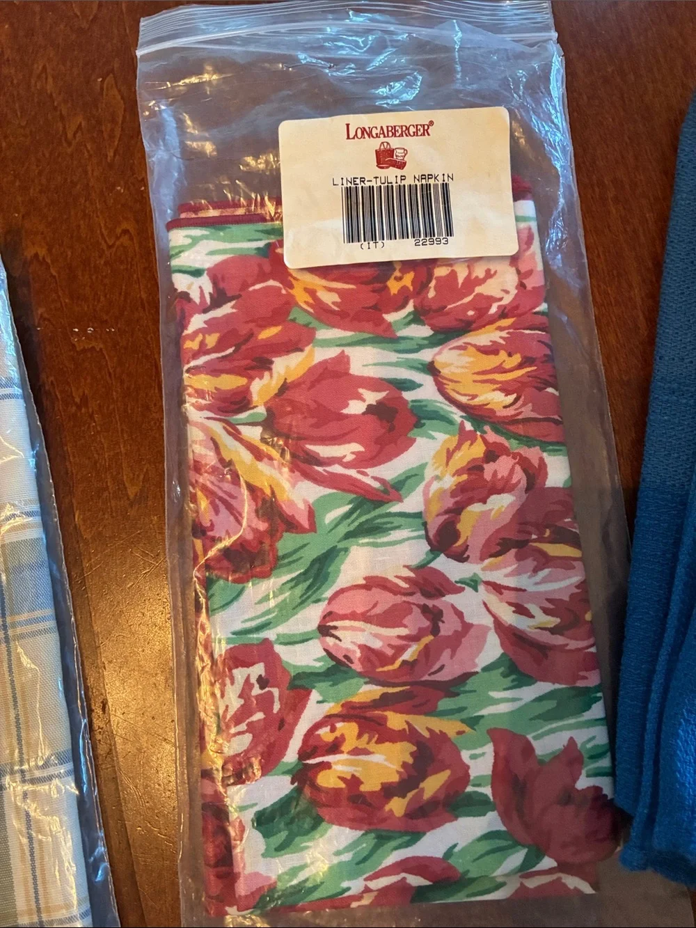 Longaberger Blue Solid, Tulip & Plaid Napkin Trio